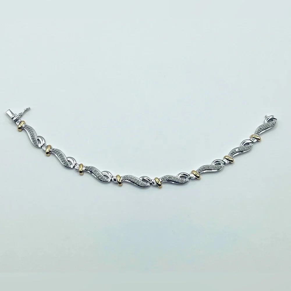1.00 CT Natural Diamond Silver Two Tone Bracelet - Picture 4 of 6